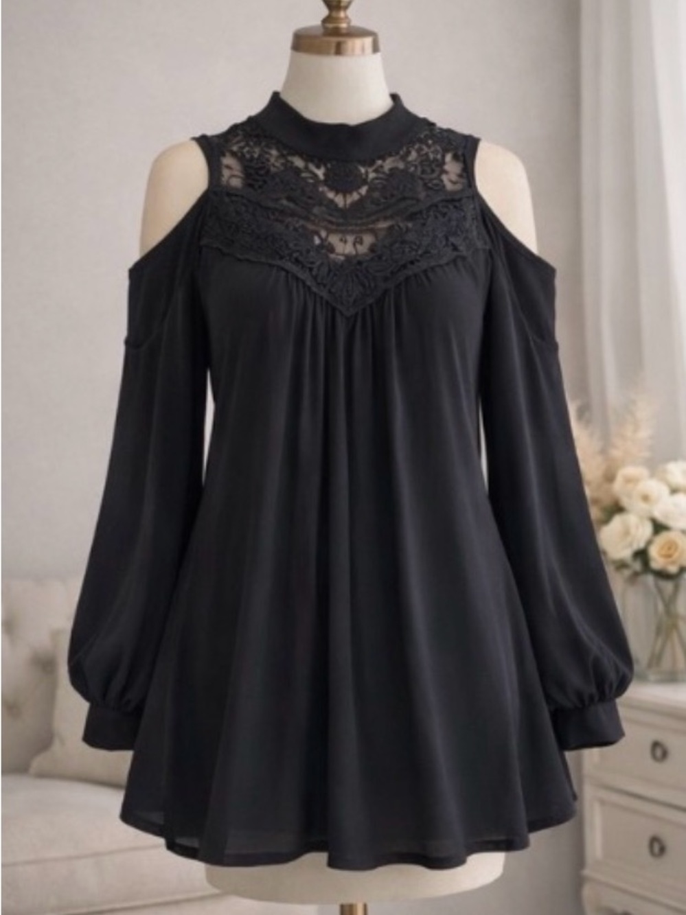 As You Wish Lace Cold Shoulder Dress